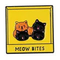 Square enamel pin with cute cats and MEOW BITES text on bright yellow background - Yellow Meow Bites Square Style (C3467-6)