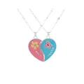 BFF Best Friend heart puzzle necklaces with pink flower and blue butterfly charms - Floral Butterfly Heart Style (A3350)