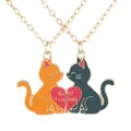 Collane dell'amicizia con gatti dorati e ciondoli a forma di cuore arancio e grigio - Stile Cuore Giunzione Gatto (A3406)