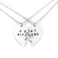 Set di collane con cuore diviso Best Friends con ciondoli incisi Best Bitches - Argento (Cuore a 2 Pezzi)