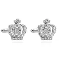 Elegant silver crown cufflinks with sparkling crystals and cross detail for men's shirts - Silver