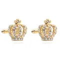 Elegant gold-finished crown cufflinks with sparkling crystals on a white background - Gold