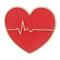 Spilla a cuore rosso con bordo dorato e dettaglio della linea ECG cardiaca - C3481-4