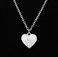 Detail of silver heart pendant with embossed paw print on a sleek black background - Silver