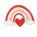 Broche émaillée arc-en-ciel et cœur rouge avec bords métalliques dorés et nuages blancs - Style Cœur Arc-en-Ciel (C3481-8)