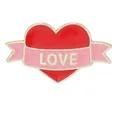 Broche cœur en émail rouge avec ruban rose LOVE et bordures en métal doré brillant - C3481-9
