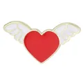Broche cœur en émail rouge avec ailes blanches et bordure dorée pour la Saint-Valentin - Style Cœur avec Ailes (C3481-11)