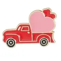 Broche émaillée camion rétro rouge avec cœurs roses pour cadeau Saint-Valentin - C3481-12
