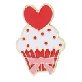 Épinglette cupcake en émail avec cœur rouge et nœud rose, broche accessoire Saint Valentin - Style Cupcake Cœur (C3481-14)