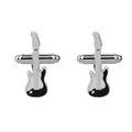 Polished silver electric guitar cufflinks with black and white enamel for men shirts - Guitar Shape (B1055)