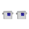 Close-up of square silver cufflinks for men with a polished finish and blue crystal inlay - Blue