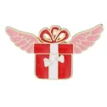 Broche boîte cadeau en émail avec ailes roses et nœud rouge en alliage de zinc - C3481-17