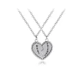 Silver best friends heart pendant necklace set with engraved puzzle piece design - Silver (A1154SI)