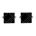 Classic square cufflinks with black enamel and silver geometric pattern on white background - Geometric Grid Black Square Style (B1104)