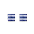 Square men's French cufflinks with silver metal frame and navy blue enamel stripes - Blue