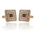 Square gold cufflinks for men with black center stone and sparkling diamond border - Gold