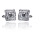 Square silver cufflinks with black onyx center and sparkling crystal trim - Silver