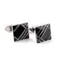 Business style square black enamel cufflinks with silver dotted lines for men's shirts - Square Plaid (B1104)