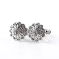 Detail of luxury silver floral cufflinks with brilliant clear rhinestones and mirror finish - Silver Style (B1112)