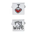 Quadratische silberne Manschettenknöpfe mit weißer Emaille und I Love My Wife Design - I Love My Wife Herz Stil (B1015)