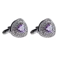 Detail of silver triangular cufflinks with purple gemstones and white crystal borders - Silver Base Purple Stone Style (B1121PU)