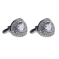 Close-up of silver triangular cufflinks with pavé-set crystals and bullet back closure - Silver Base Clear Stone Style (B1121WH)