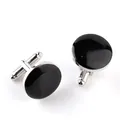 Classic round men's cufflinks in silver and black metal with T-bar swivel closure - Round Minimalist Black Finish Style (B1131BL) / Black