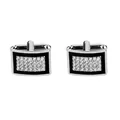Detailed macro view of silver and black cufflinks with micro-set rhinestones - Silver & Black Rectangle Rhinestone Style (B1136BL) / Natural