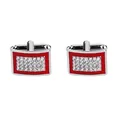 Detail of silver rectangle cufflinks with red enamel frame and inlaid crystals - Silver & Red Rectangle Rhinestone Style (B1136RE) / Natural
