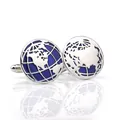 Elegant round silver and blue world map earth cufflinks for men's French shirts - B1157