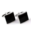 Classic silver-tone square cufflinks with black enamel inlay and T-link closure - Black And Silver Style (B1137)