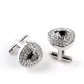 Fashion heart French cufflinks in silver finish with black stone and rhinestones - Black Triangle Style (B1121) / Black