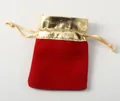 Elegant red velvet and gold drawstring gift bag for jewelry and small accessories - Red Velvet Gift Bag / Red