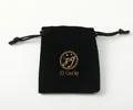 Minimalist black velvet jewelry pouch with golden logo and secure drawstring closure - Black Velvet Gift Bag