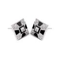 Boutons de manchette carrés argentés avec émail noir et incrustation de cristaux - Style Carré Incrusté de Strass (B1167)