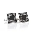Gemelli quadrati argentati con smalto nero e motivo a meandro greco per camicie - Argento Nero Meandro (B1161)