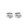 Elegant silver oval cufflinks engraved with Brides Son for weddings and formal shirts - English Alphabet Series Style (B1173)