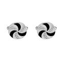 Men's silver round cufflinks with windmill vortex design and sparkling crystals - Silver & Black Round Vortex Style (B1188BL) / Natural
