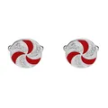 Silver windmill cufflinks with red and white spiral enamel and sparkling rhinestones - Silver & Red Round Vortex Style (B1188RE) / Natural