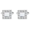 Elegant square silver cufflinks with a large central crystal and micro-diamond border - White