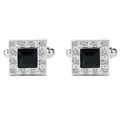 Square silver cufflinks for men with black center stone and white crystal accents - Black
