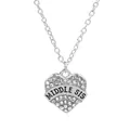 Silver heart pendant necklace with MIDDLE SIS engraving and sparkling crystal accents - Middle Sister White Rhinestone Heart Style (A1823WH)