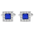 Men's silver square cufflinks with deep blue center stone and crystal halo detail - Blue