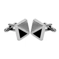 Herren Manschettenknöpfe in Silber mit schwarzem Emaille Dreieck und geometrischer Textur - Schwarzes Dreieck Geometrischer Stil (B1184)