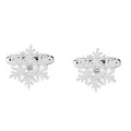 Silver snowflake cufflinks with sparkling diamond accent for classic French shirt style - Silver Snowflake Style (B1201)