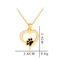 Golden heart pendant necklace with black enamel pet paw print on a fine link chain - Gold Heart Paw Style (A1913) / Gold
