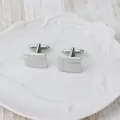 Polished silver rectangular cufflinks for men featuring a minimalist engraved cross design - Pair of Cufflinks (B1199)