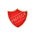 Red and gold shield shaped metal brooch with PREFECT lettering for fashion accessories - Shield Letter (PREFECT) / Red