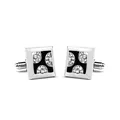Men's square silver cufflinks with black enamel and crystal inlay for formal shirts - Silver Black