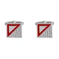 Square silver cufflinks for men featuring red enamel triangles and sparkling crystals - Silver & Red Square Diagonal Style (B1191RE) / Natural
